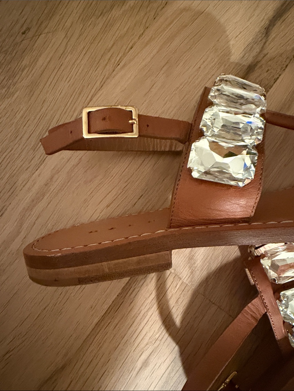 MARNI Embellished Tan Leather T-Strap Sandals SIZE 37 - Picture 5 of 5